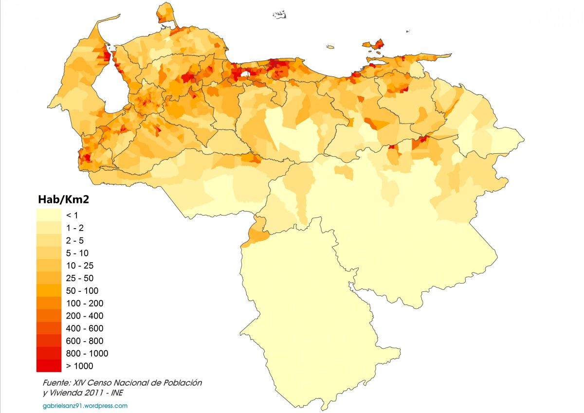 venezuela dendësia e popullsisë map